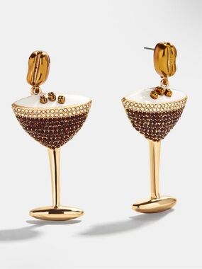 BaubleBar Gold and Brown Martini Glass Drop Earrings NEW